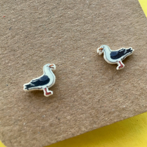 small grey and white seagull shaped stud earrings