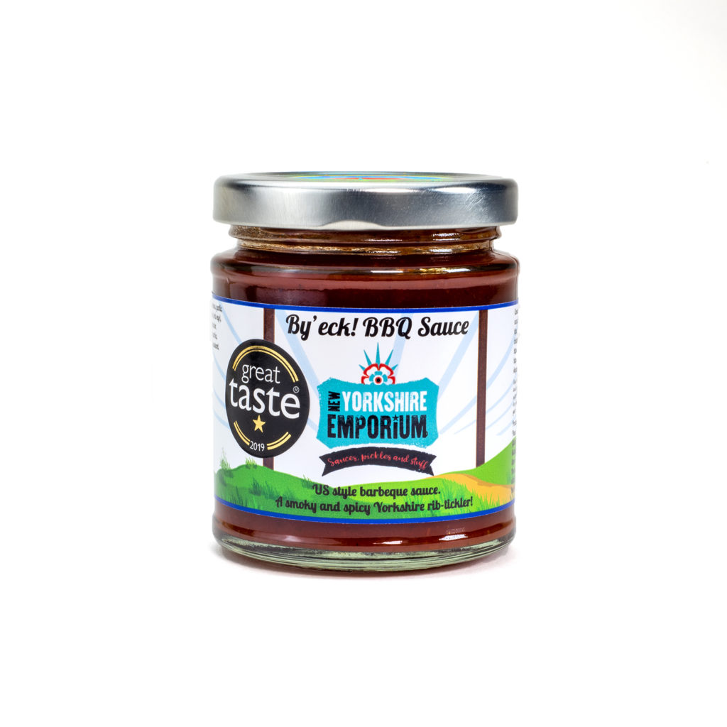 jar of spicy barbeque sauce made in Yorkshire