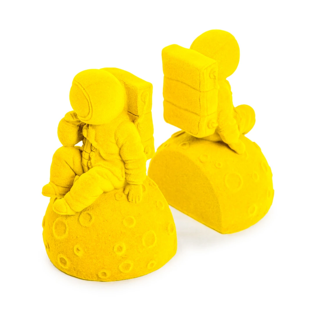 pair of bright yellow flocked astronaut bookends