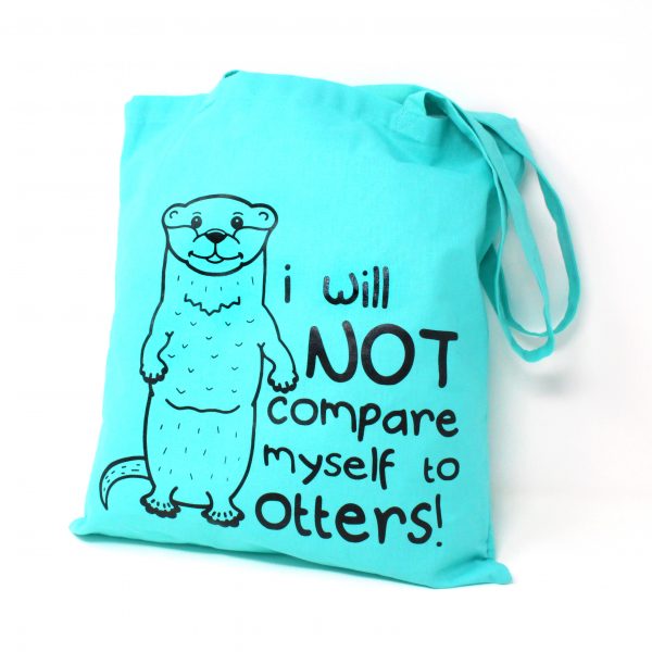 green cotton tote bag with otter design