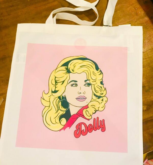 Dolly Parton pink tote bag