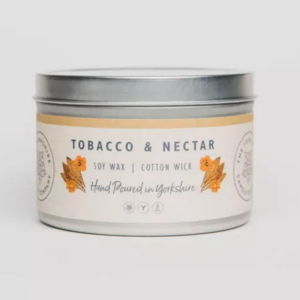 tobacco and nectar tin candle by yorkshire candle co