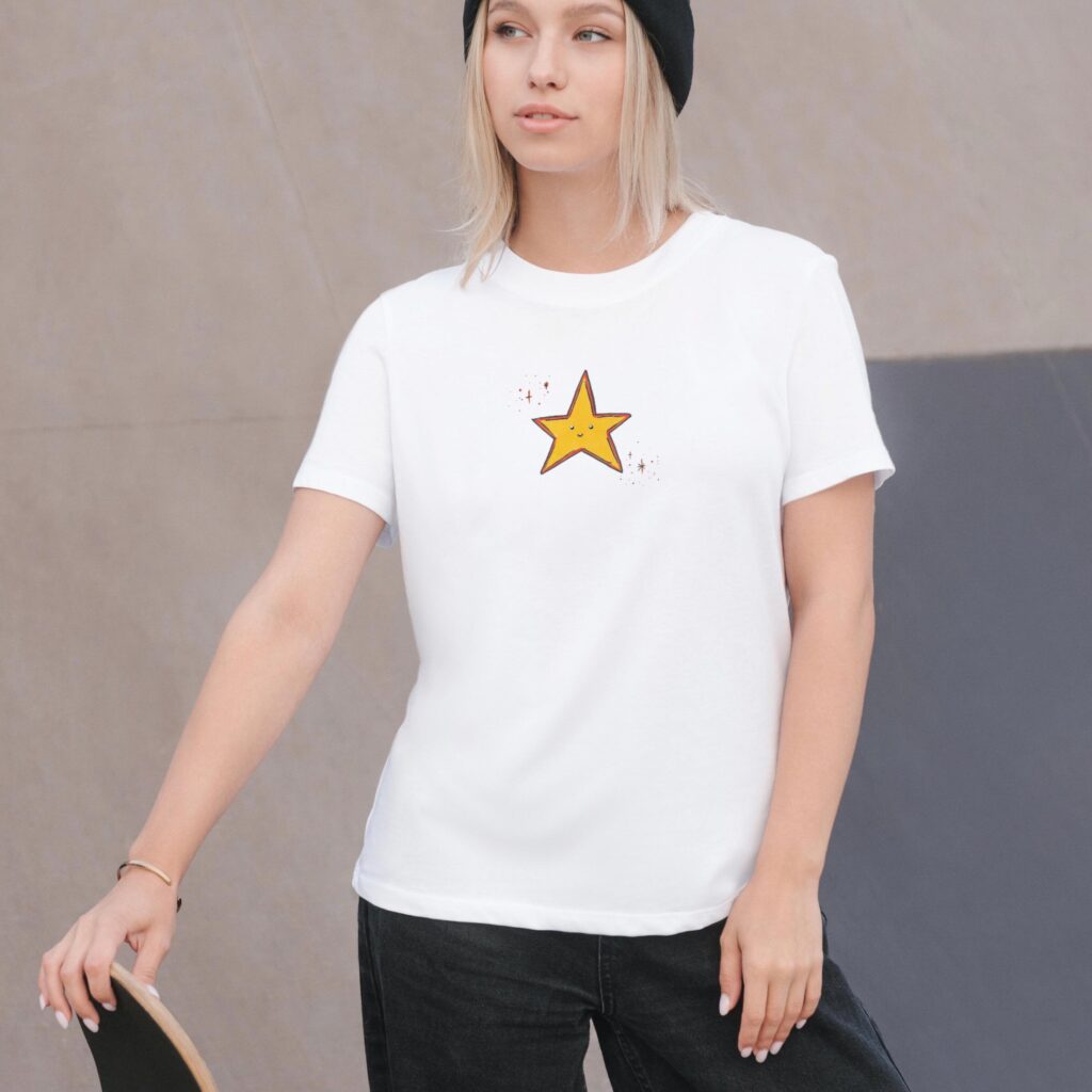white t shirt with hand painted yellow star