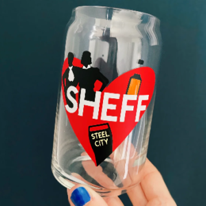Sheffield themed pint glass with red heart
