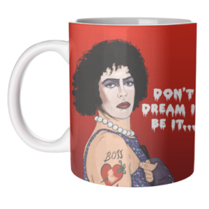 red mug with frank-n-furter from rocky horror show
